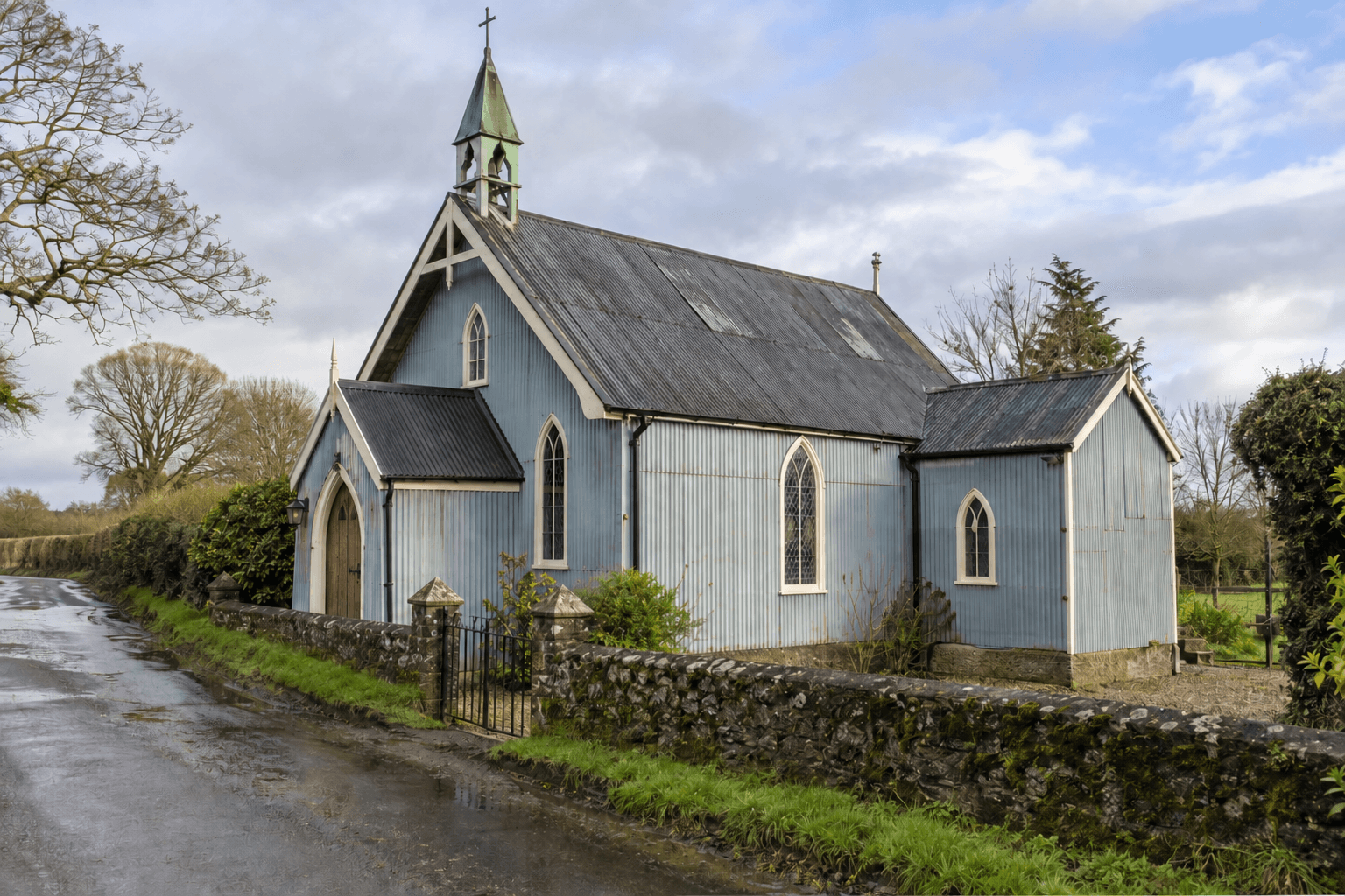 Tin Chapel seen from the lane after rain